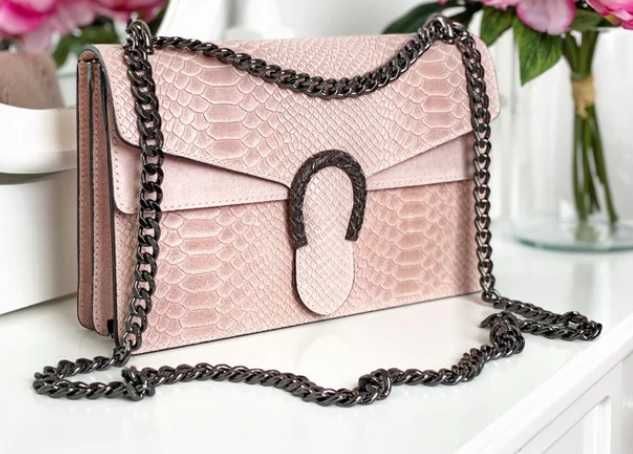 Geantă rose nude piele naturală tip piton Antheia