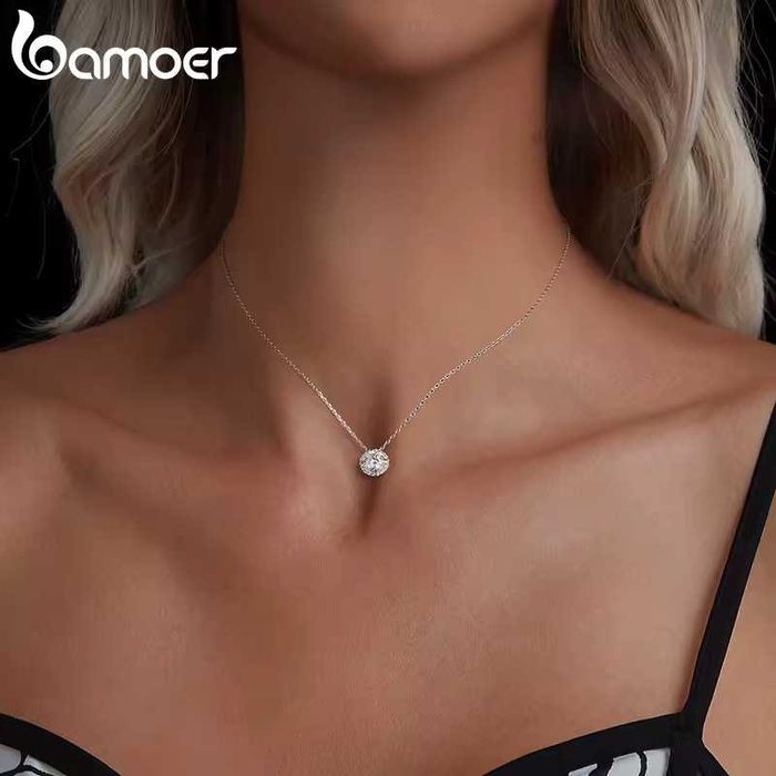 BAMOER 925 Сребърно Хало Колие с Мойсaнит – 0.5ct / 1ct