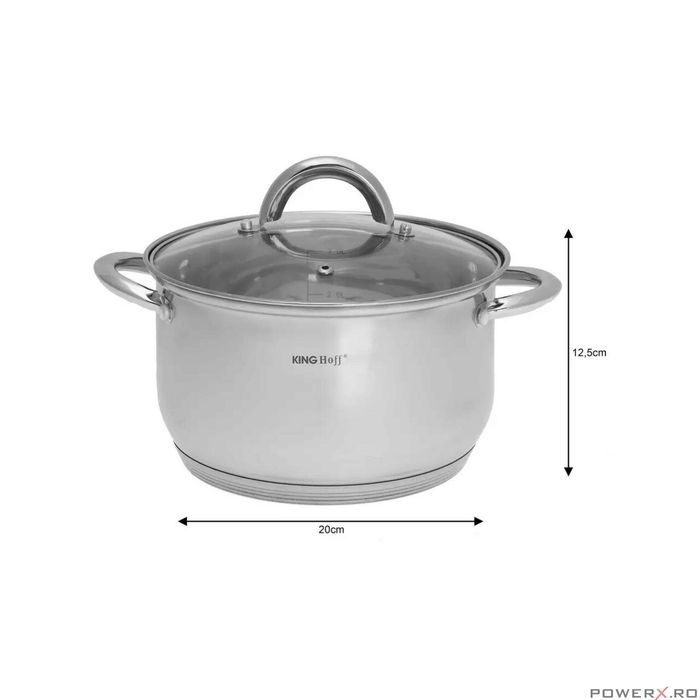 Set de 3 oale din inox cu capac sticla, dimensiuni 18cm, 20cm, 24 cm,