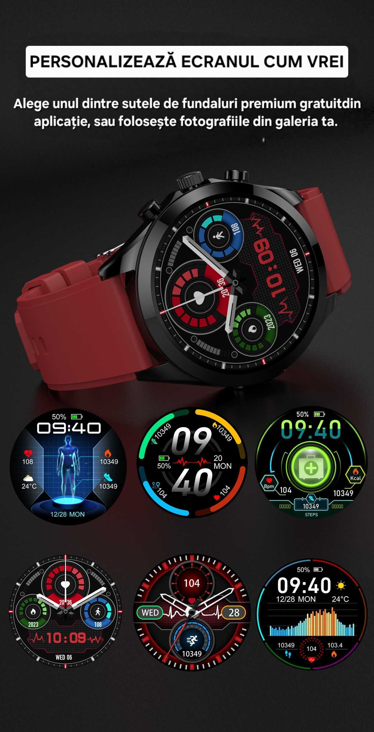 Smartwatch Medical: Glicemie/Inimă. EKG/PPG. Temperatura/Tensiune 5ATM