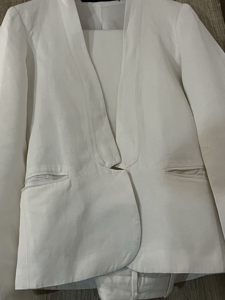 Zara costum sacou pantaloni alb S/M