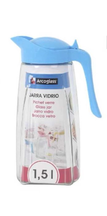 Carafa Arcoglass 1.5L cu capac albastru si dozator, maner ergonomic