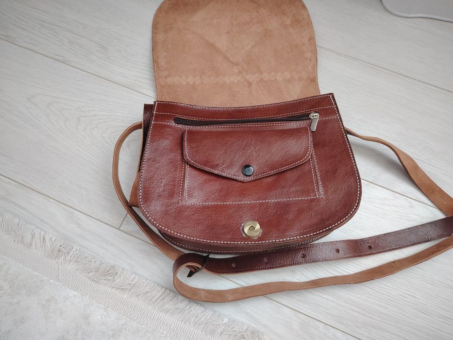 Geantă marocană din piele naturală – nouă, lucrată manual