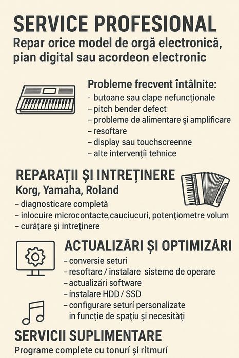 Actualizari ,optimizare și întreținere KORG ROLAND YAMAHA