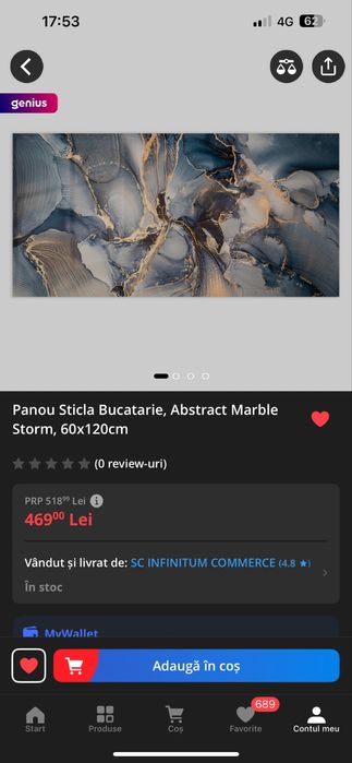 Panou Sticla Bucatarie, Abstract Marble Storm, 60x120cm