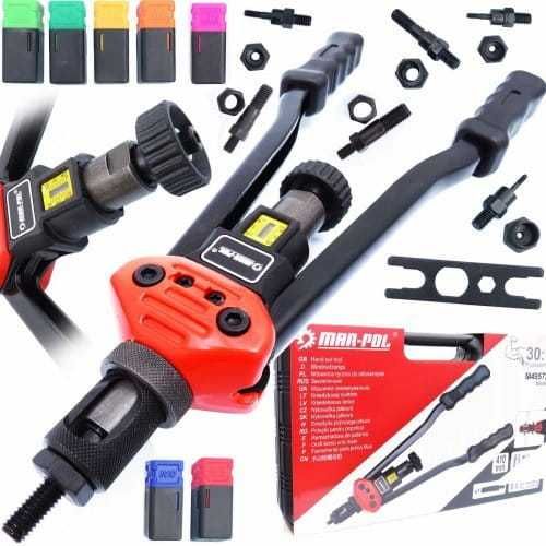 Комп ръчна нитачка MarPol 3в1 поп нитове нит гайки2 режещи глави 410mm