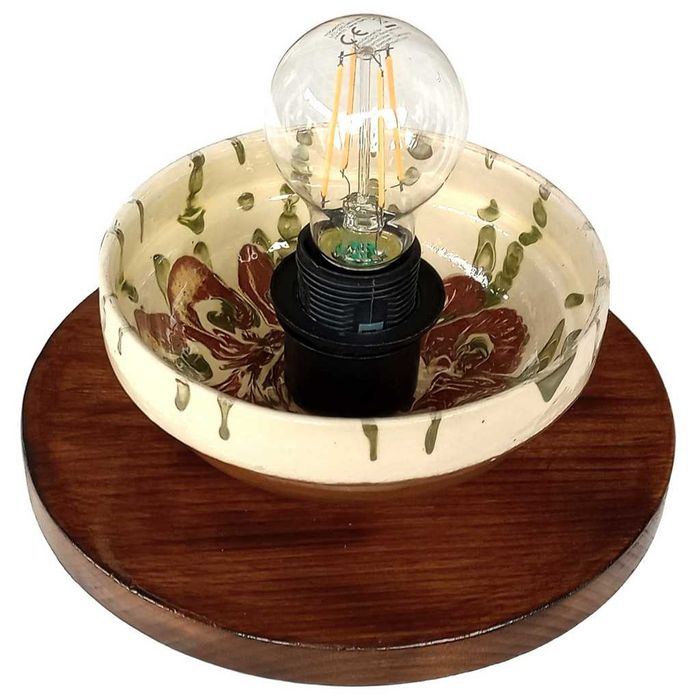 Aplica de perete - plafoniera rustica din ceramica si lemn de pin