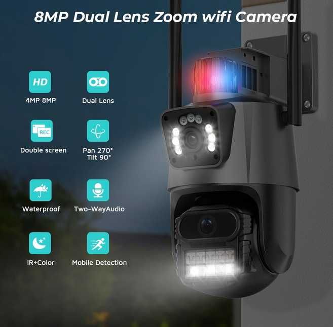 Camera Supraveghere IP 360° 4K 8MP Loosafe P11 PRO Dubla Wireless/Wifi