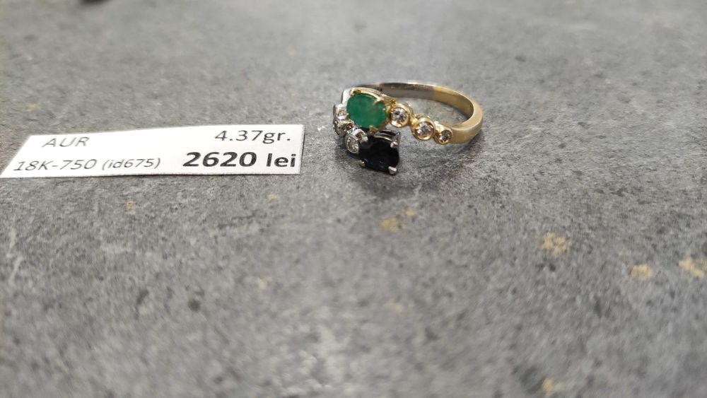 Inel aur 18 Karate, in 2 culori, ajustabil, pietre pretioase (4.37 gr)