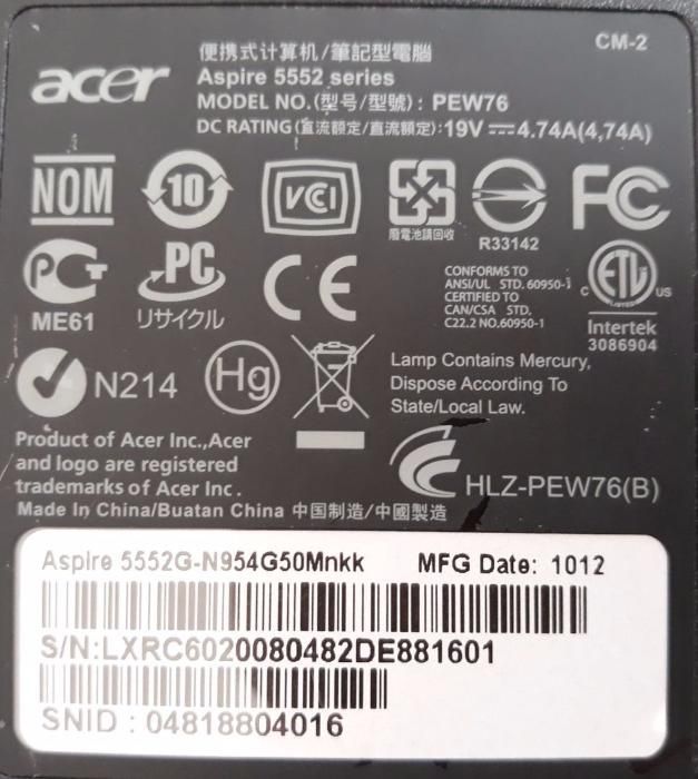 Dezmembrez Acer Aspire 5552G