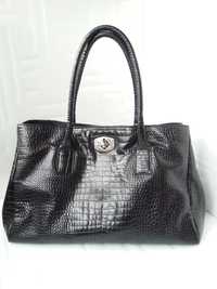 Furla 'New Appaloosa' Black Croc Embossed Leather дамска чанта