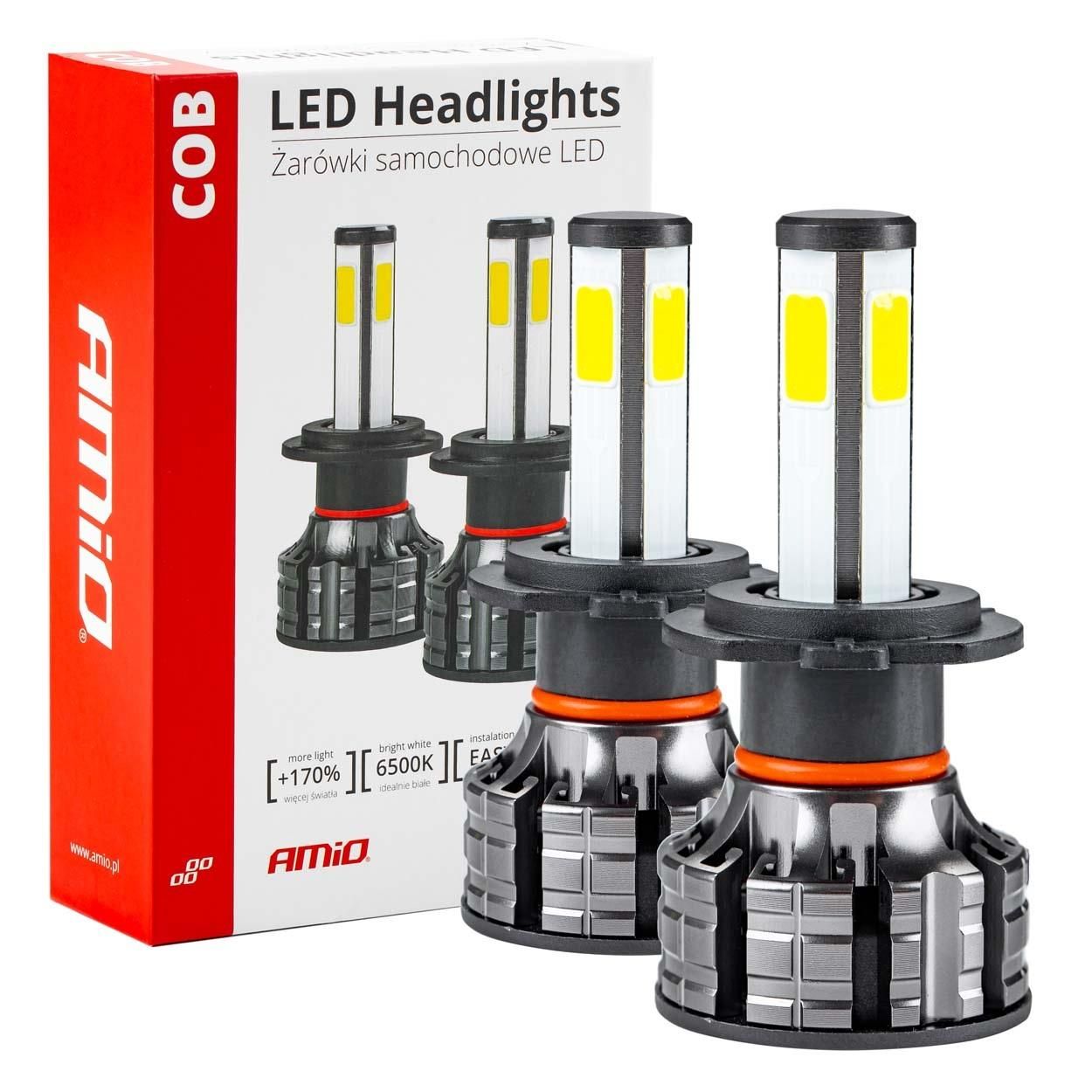 Led крушки за кола 2броя cob h7 серия 6500k amio-02844