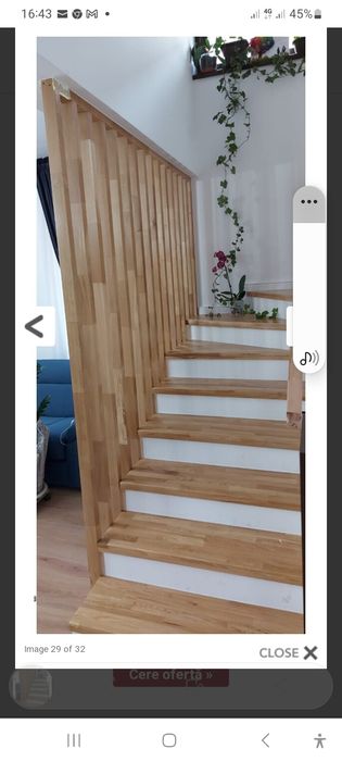 Balustrada lemn masiv,scara stejar,fag baluștri mari și  mana curenta.