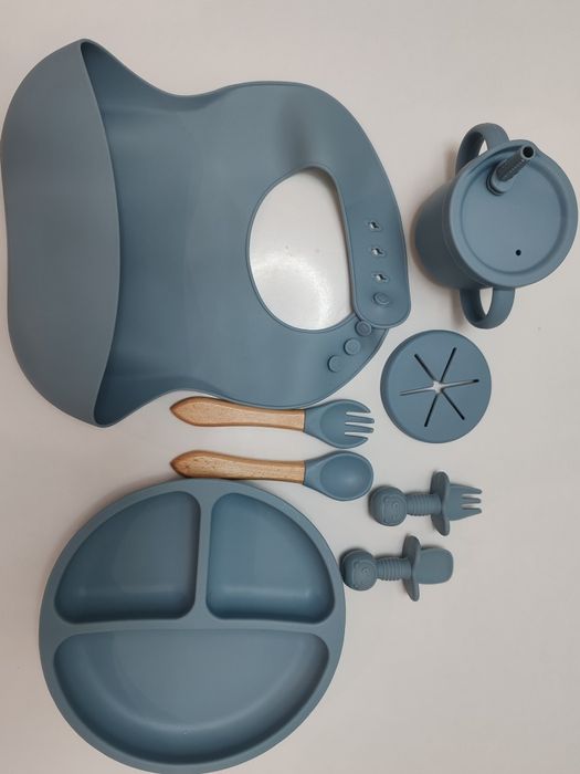 Силиконов комплект за хранене в синьо 5 части