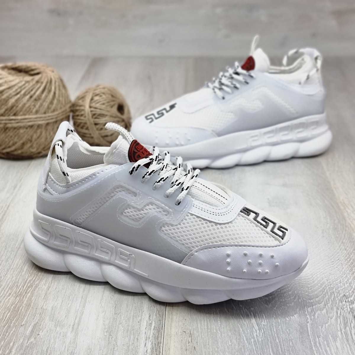 Adidasi Versace Chain Reaction full white barbati