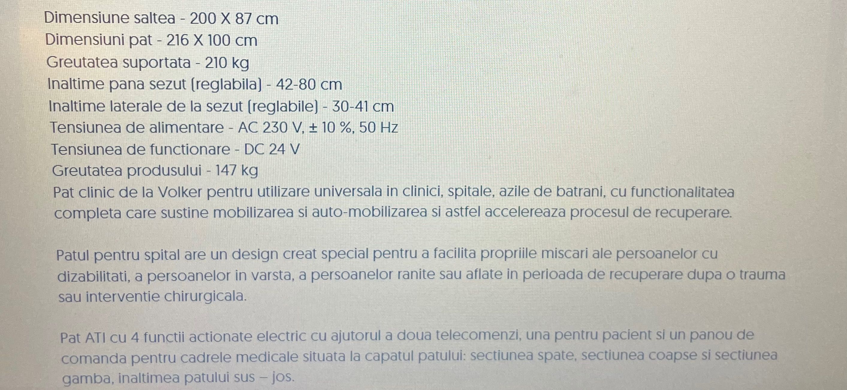 Vând pat spital medical electric cu telecomanda 4 Secțiuni