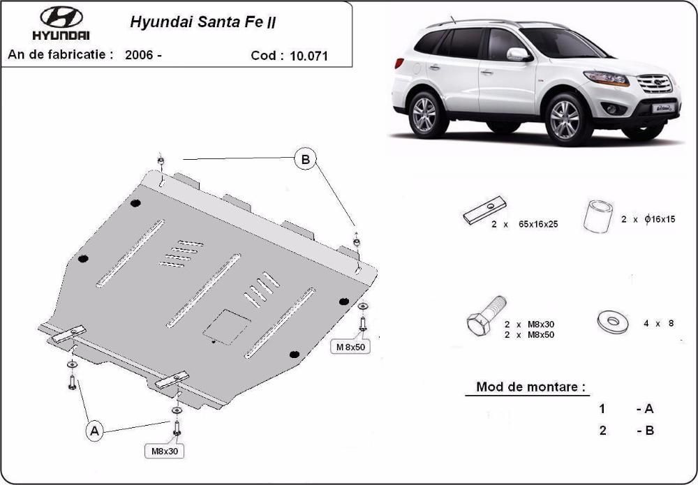 Scut metalic pentru motor Hyundai Santa Fe 2006-2011 - otel 3mm