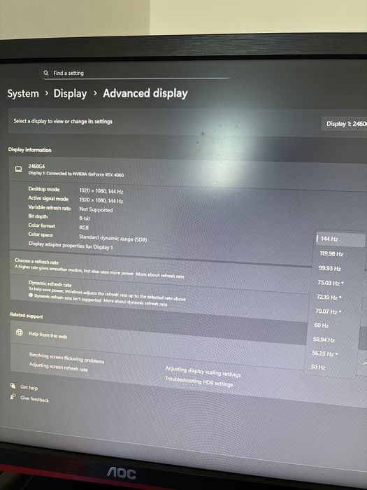 Monitor Gaming AOC 144hz