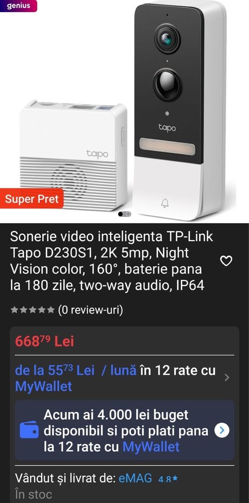 MDM vinde: Sonerie inteligenta TP-Link Tapo D230S1.