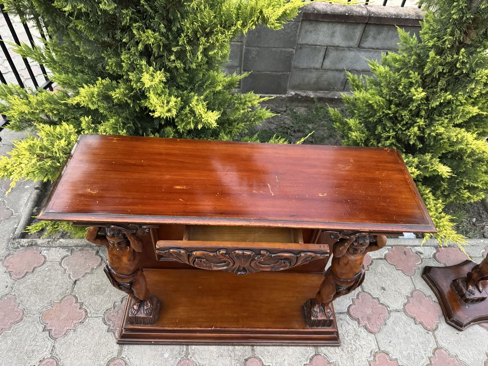 Masa-consola din lemn masiv cu sculpturi