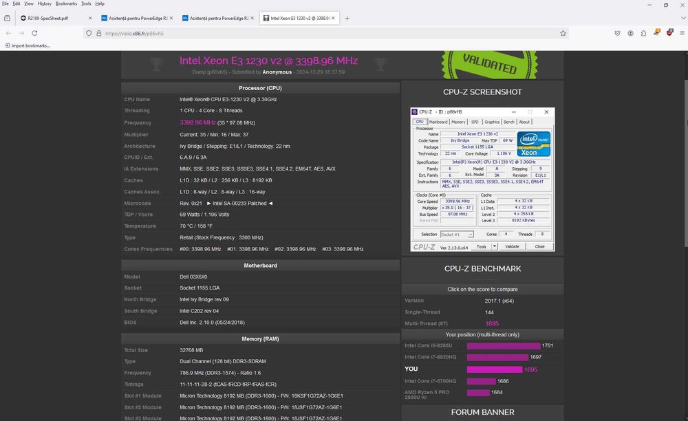 Dell PowerEdge II 1U IntelXeon E3 32GB ECCRAM Nvidia Quadro 128GB+24TB