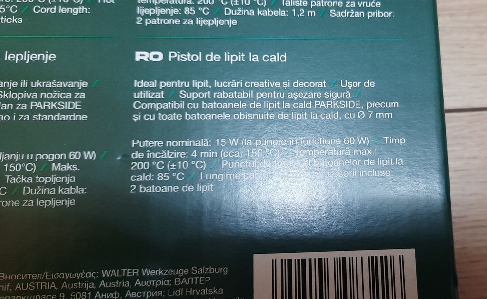 Pistol de lipit la cald Parkside, diametru 7mm,60w,200  C, 220V,Nou!