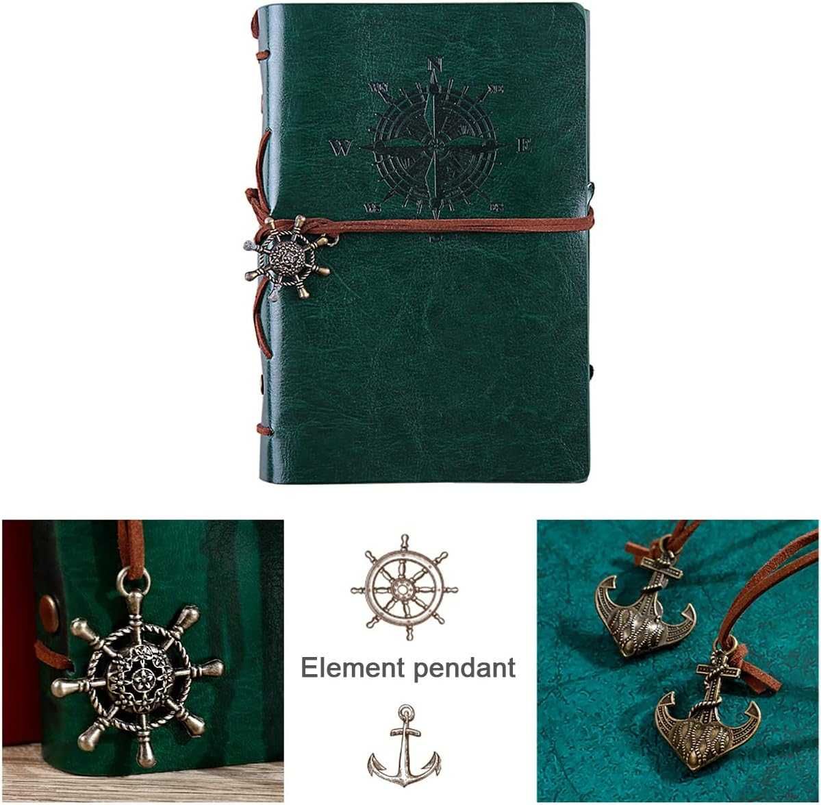 Agenda in stil nautic A6 150 pagini spiralate cu ancora + busola verde