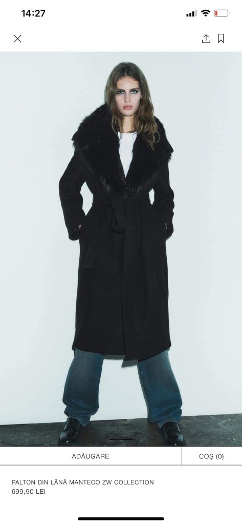 Palton Zara nou cu eticheta mărimea S lana
