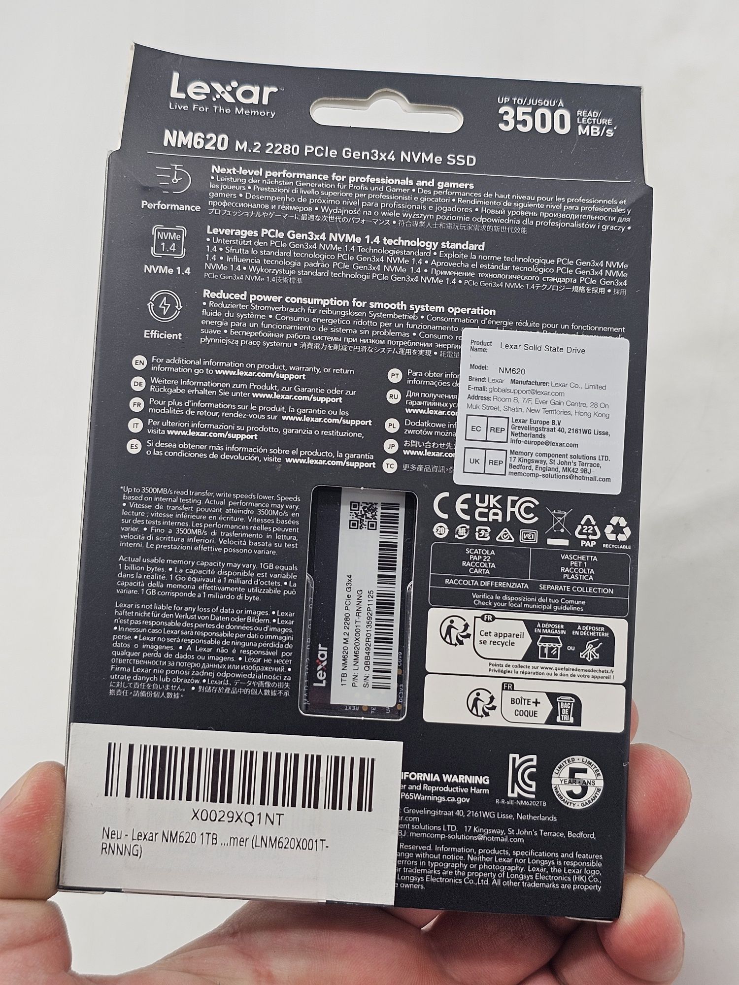 Solid State Drive (SSD) LEXAR NM620 1TB, 1000 GB, M.2, NVMe, PCIe Gen3