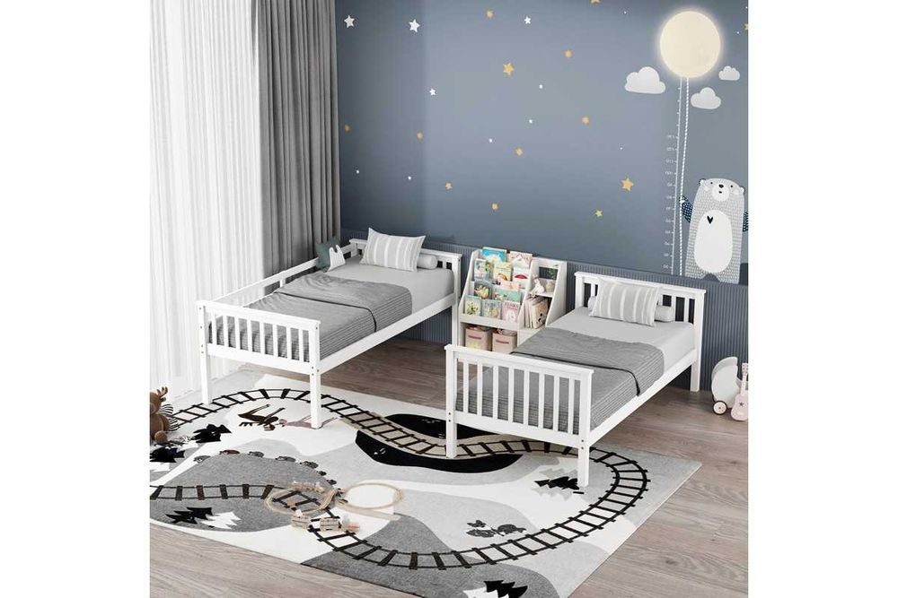 Детско двуетажно легло, Nani, Бял, Натурален, Дърво, 90х190см.