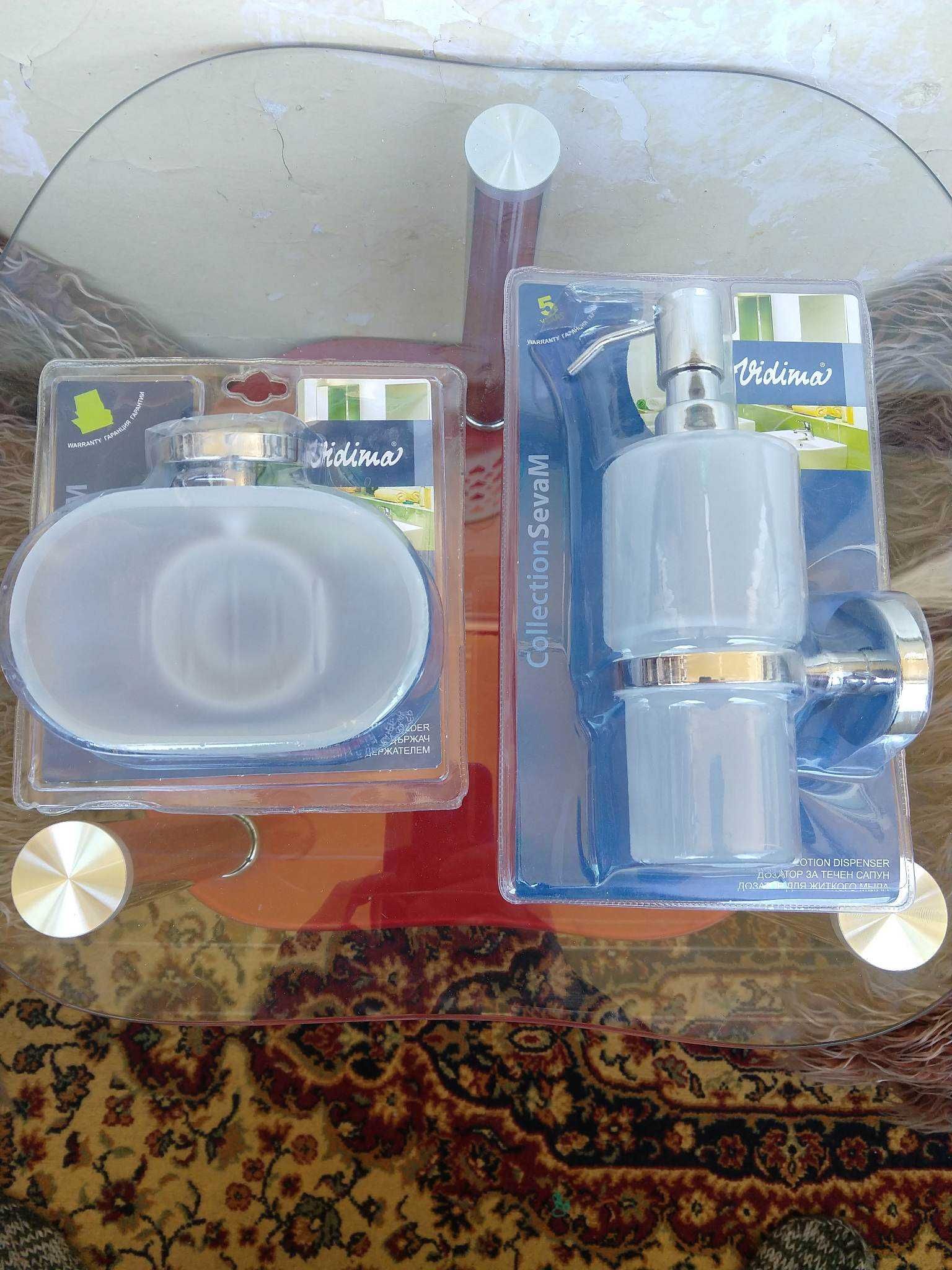 Vidima SevaM стъклен дозатор за течен сапун и  поставка за сапун.