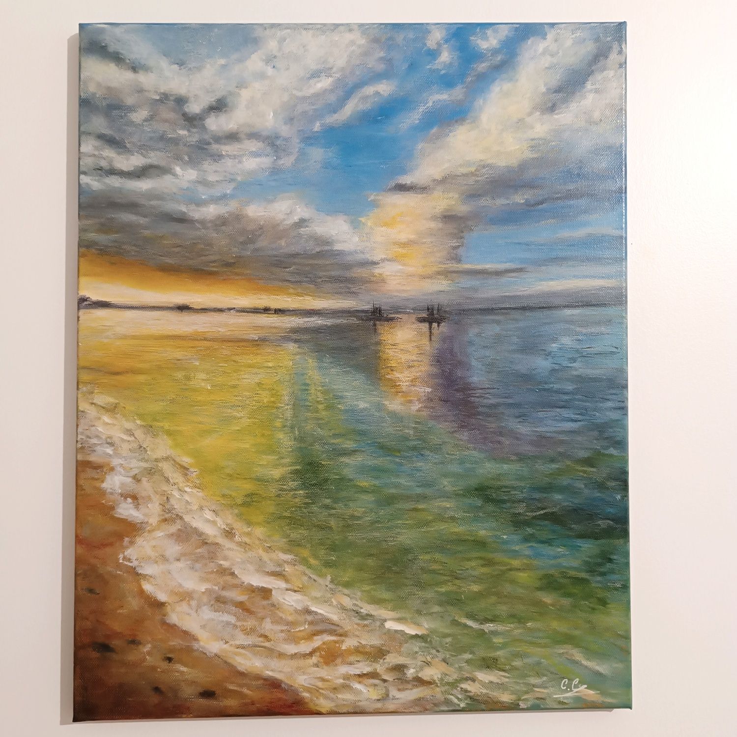 Tablou pictat "Colours of the Sea" acrilic pe canvas; 40/50 cm