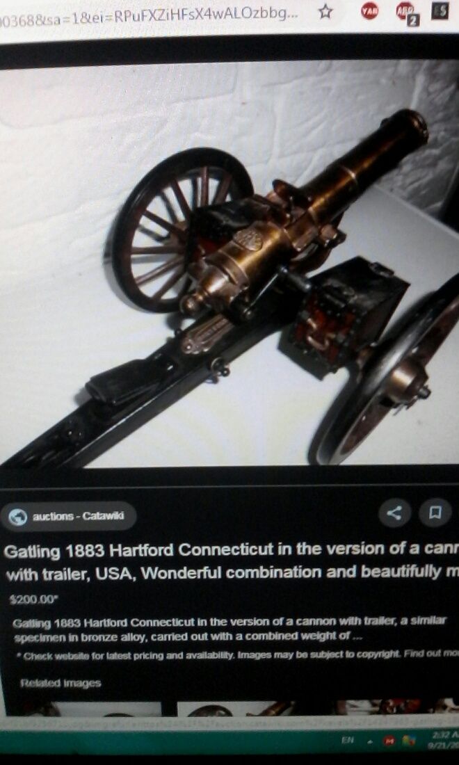 tun miniatura,macheta,Gatling 1883/razboi civil USA/alama/vintage