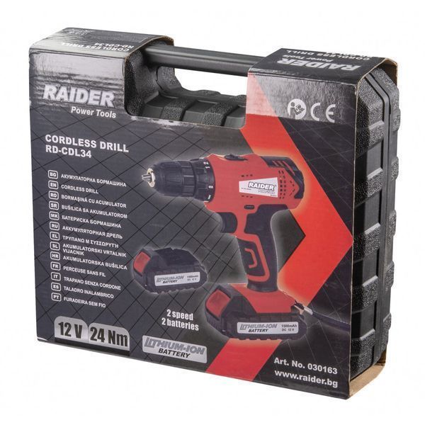 Машина за пробиване и завинтване 24nm с батерия 12v 2 x 1.5ah raider r