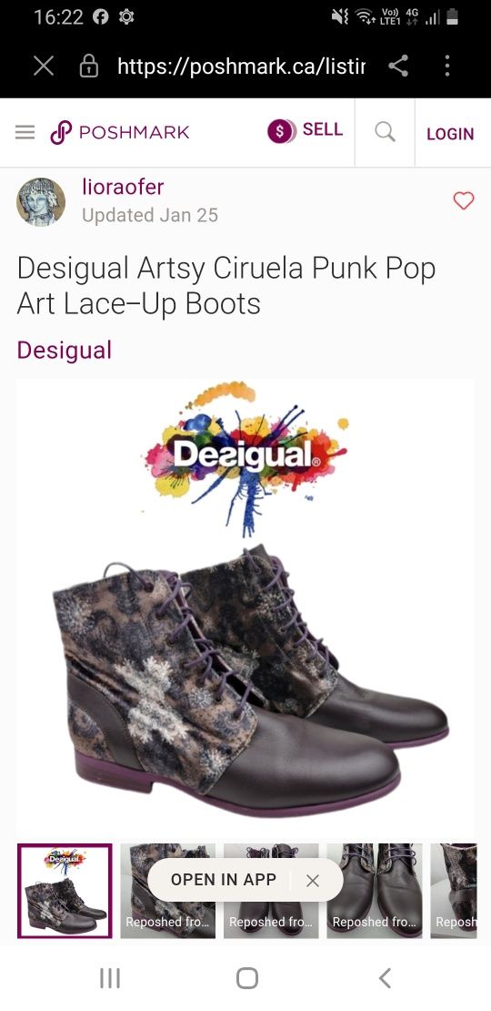 Ghete Desigual Artsy Ciruela Punk Pop Art Lace-up Boots 36