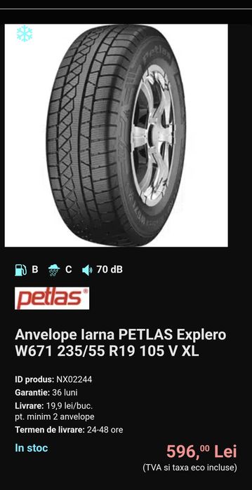 Anvelope larna PETLAS Explero W671 235/55 R19 105V XL