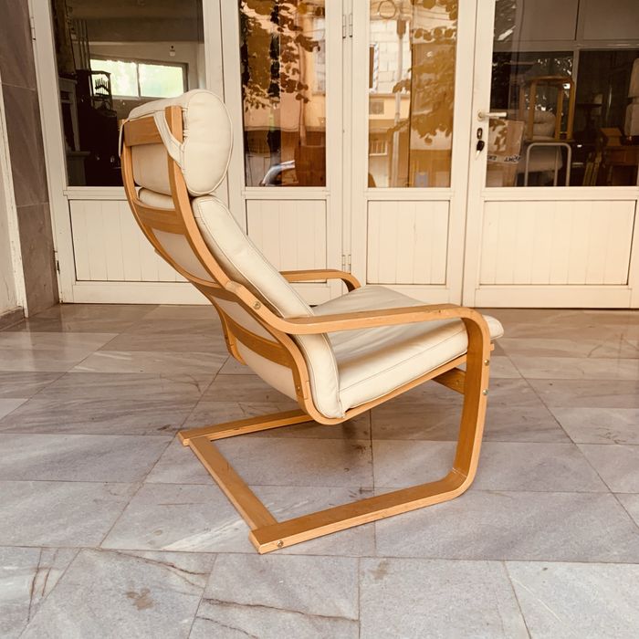 Скандинавско кресло с тапицерия от естествена кожа