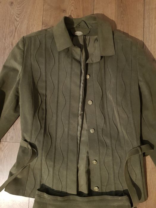 Costum verde kaki din piele intoarsa naturala XS