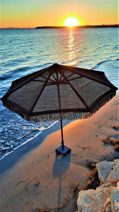 Екзотичен плетен чадър Макраме в Бохо стил - Черен