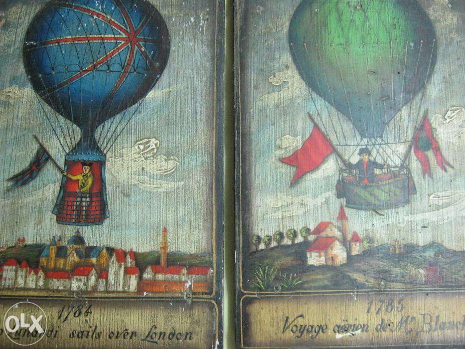 Picturi,ulei pe lemn.Zboruri baloane aer cald.2 bucati.