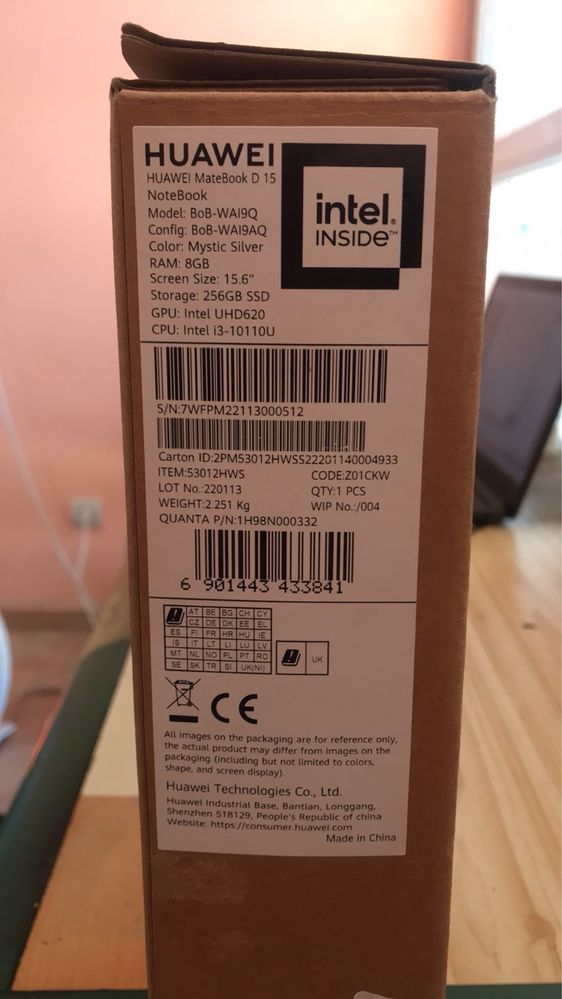 Лаптоп huawei matebook d15 core i3