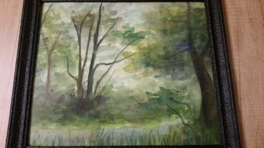 Горски пейзаж, рисуван с акварел. Размера е: 44 на 39 см. с рамката.