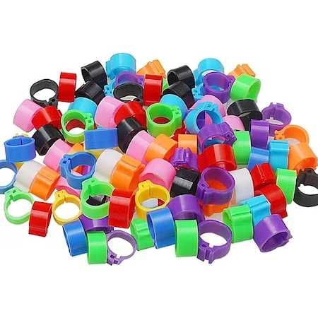 Set 100 inele pentru pasari, porumbei, Plastic, 8 mm, Multicolor