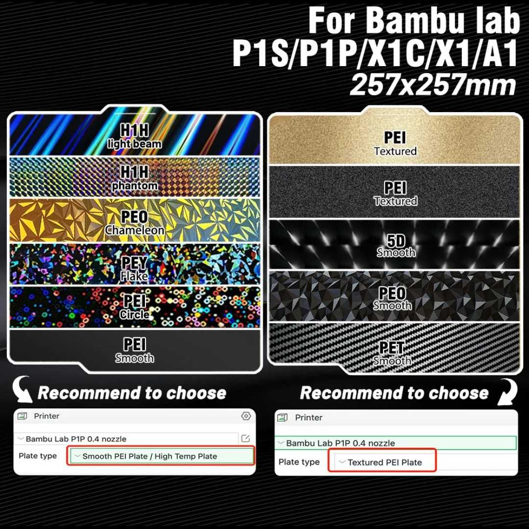 Двулицеви Печатни плочи за BambuLabs A1,X1,X1C,X1E,P1S,P1P Build Plate