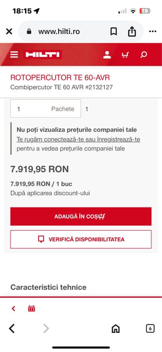 Rotopercutor Hilti Te 60 AVR- NOU