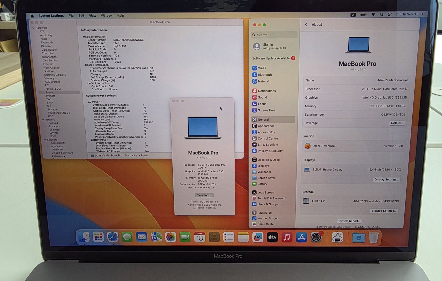 Macbook Pro 2017 15' 500GB 2,9Ghz QC i7