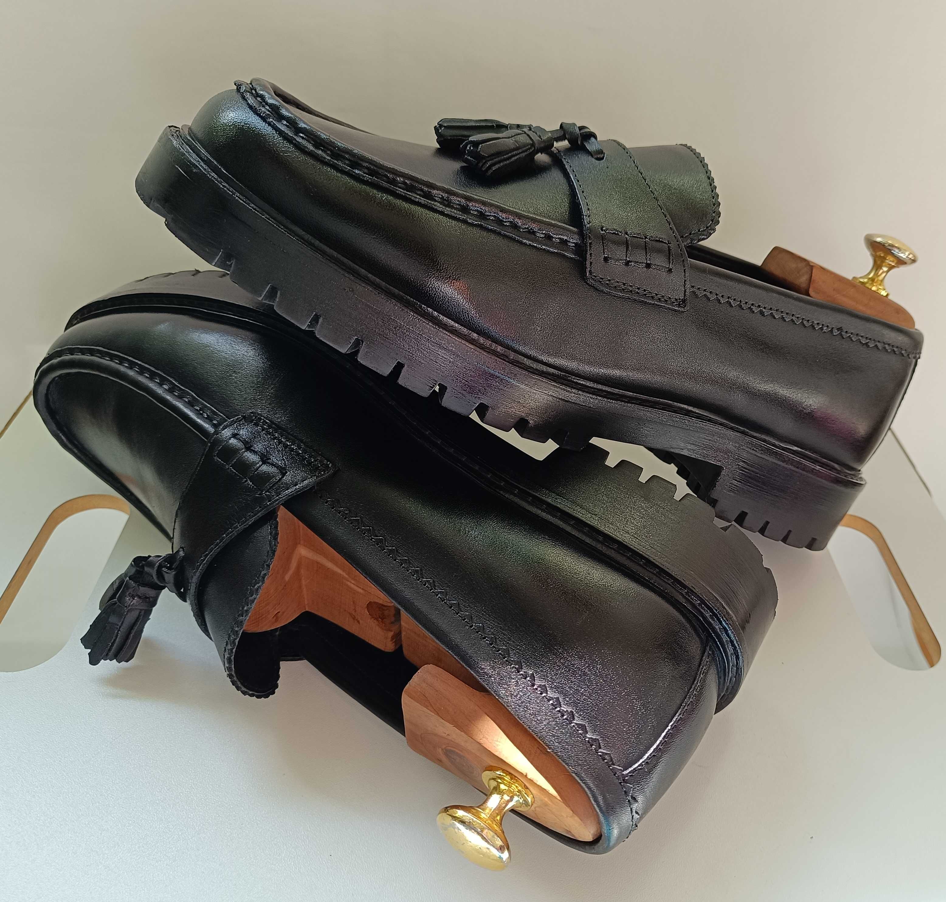 Pantofi loafer 42 tassel premium Walk London NOU piele naturala moale