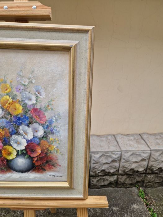 Прекрасна антикварна авторска картина масло върху платно