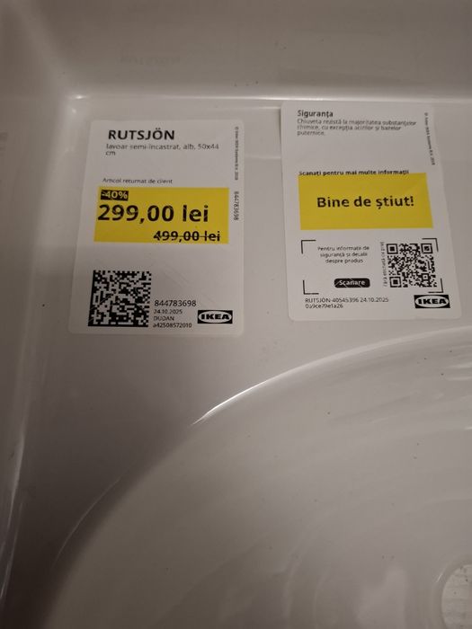 Lavoar semi incastrat alb 50x44 Rutsjon IKea