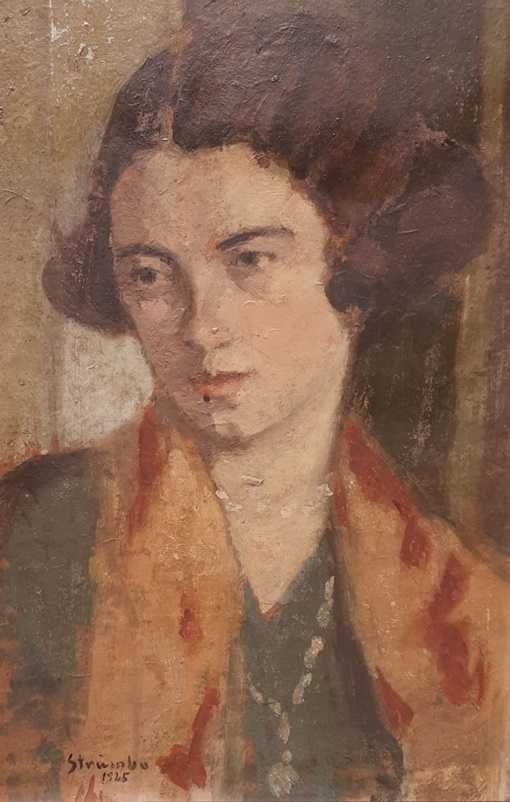 Tablou vechi - portret femeie - semnat Strambu